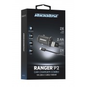 ROCKROSE φορτιστής αυτοκινήτου Ranger P2 με καλώδιο, 2x USB, 12W, μαύρος