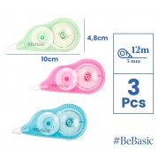 BEBASIC σετ διορθωτική ταινία S063, 5mm x 12m, μπλε/πράσινη/ροζ, 3τμχ