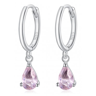 BAMOER σκουλαρίκια κρίκος SCE1018 με ροζ κυβική ζιρκόνια, ασήμι 925