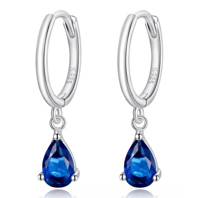 BAMOER σκουλαρίκια κρίκοι SCE1018-BU με κυβική ζιρκόνια, ασήμι 925, μπλε