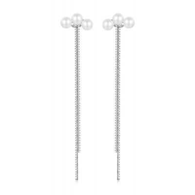 BAMOER σκουλαρίκια καρφωτά SCE1777 με πέρλες & αλυσίδα, ασήμι 925, ασημί