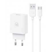USAMS φορτιστής τοίχου SCXLTZ02 με καλώδιο USB-C, USB, 18W, λευκός