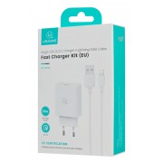 USAMS φορτιστής τοίχου SCXLTZ03 με καλώδιο Lightning, USB, 18W, λευκός