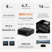 BEELINK mini PC SER5 Max, AMD 6800U, 24GB, 500GB M.2, Windows 11 Pro