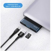 USAMS USB hub US-SJ491 με card reader, 2x θυρών, 5Gbps, 60W, USB-C, γκρι