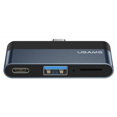USAMS USB hub US-SJ491 με card reader, 2x θυρών, 5Gbps, 60W, USB-C, γκρι
