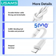 USAMS καλώδιο Lightning σε USB SJ762, 2.4A 12W, 480Mbps, 1m, λευκό