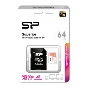 SILICON POWER κάρτα μνήμης microSDXC Superior, 64GB, C10 UHS-I U3 A1 V30