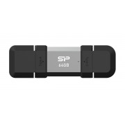 SILICON POWER USB Flash Drive C51, USB/USB-C, 64GB, 120MBps, ασημί