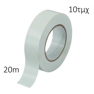 POWERTECH μονωτική ταινία, λευκή, 18mm, 20m, 10 τεμάχια