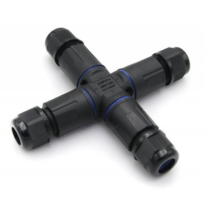 POWERTECH αδιάβροχος σύνδεσμος καλωδίων τροφοδοσίας TOOL-0114, τύπου σταυρός, 3pin, IP68, μαύρος