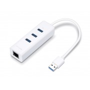 TP-LINK USB Hub UE330 με θύρα δικτύου, 3 θυρών, USB σύνδεση, λευκό