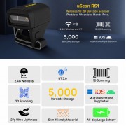 ULEFONE barcode scanner uScan RS1, ασύρματο 2.4G/Bluetooth, 1D/2D, μαύρο
