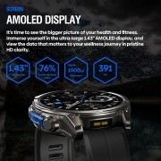 ZEBLAZE smartwatch Vibe 8 με φακό, heart rate, 1.43" AMOLED, 5 ΑΤΜ, MIL-STD-810H, μαύρο
