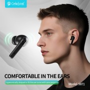 CELEBRAT earphones με θήκη φόρτισης W71, True Wireless, 10mm, 30/200mAh, μαύρα