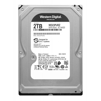 WD σκληρός δίσκος Purple Surveillance 3.5", 2TB, 64MB, 5400RPM, 6Gb/s, Factory Recertified