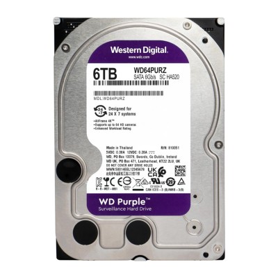 WD σκληρός δίσκος 3.5" Purple Surveillance 6TB, 256MB, 5400RPM, SATA III