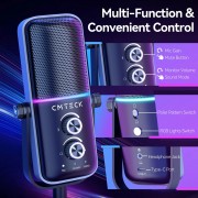 CMTECK επιτραπέζιο μικρόφωνο XM600, omnidirectional/καρδιοειδές, USB, RGB LED, μαύρο