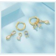 BAMOER σκουλαρίκια κρίκοι YIE262 με 3x σετ charm, κυβική ζιρκόνια, χαλκός, χρυσό