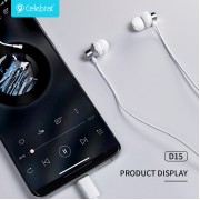 CELEBRAT earphones με μικρόφωνο D15, USB-C σύνδεση, Φ10mm, 1.2m, λευκά