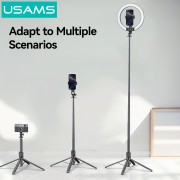 USAMS φωτιστικό δαχτυλίδι LED ZB323 με τρίποδο & βάση smartphone, μαύρο