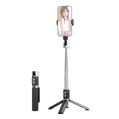 USAMS selfie stick ZB324 με τρίποδο, έως 110cm, Bluetooth, μαύρο