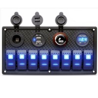 Kewig SP14 Πάνελ με 8 Αδιάβροχους Διακόπτες, Αναπτήρα, 2 USB (Θαλάσσια Σκάφη/Αυτοκίνητα/Τρακτέρ)