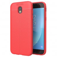 Litchi Pattern Flexible Cover TPU Θήκη για Samsung Galaxy J3 2017 J330 Κόκκινη