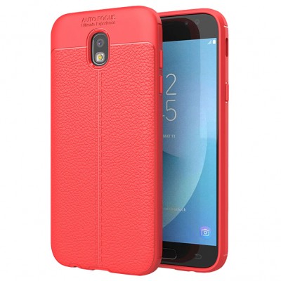 Litchi Pattern Flexible Cover TPU Θήκη για Samsung Galaxy J3 2017 J330 Κόκκινη