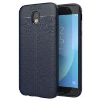 Hurtel Litchi Pattern Flexible Cover TPU Θήκη για Samsung Galaxy J7 2017 J730 Μπλε