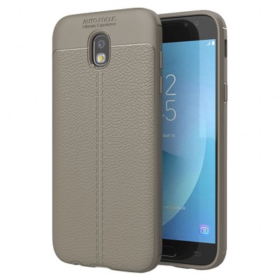 Litchi Pattern Flexible Cover TPU Θήκη για Samsung Galaxy J7 2017 J730 Γκρι