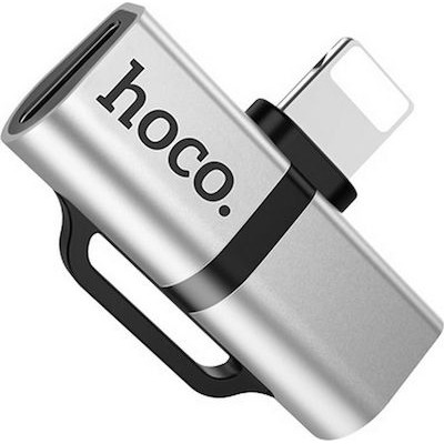 Hoco Διπλός Αντάπτορας με Lightning υποδοχές (LS20) Ασημί