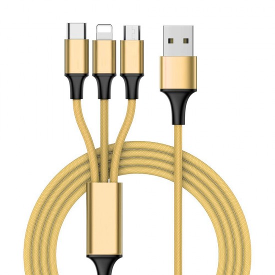 3in1 Nylon Braided USB - micro USB / Lightning / USB-C Cable 2 A 1 m gold