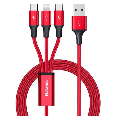 Baseus 3-in-1 cable with USB terminals - USB Type C / Lightning / micro USB 1.2m, 3.5A red (CAJS000009)