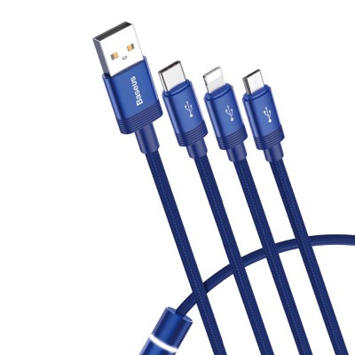 Baseus 3in1 USB - Lightning / USB Typ C / micro USB data charging cable 1,2 m 3,5 A 480 Mbps blue (CAMLT-PY03)