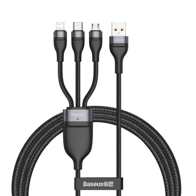 Baseus 3in1 USB cable - Lightning / USB Type C / micro USB (5 A charging / 480 Mbps data transfer) 1.2 m 40 W black-gray (CA1T3-G1)