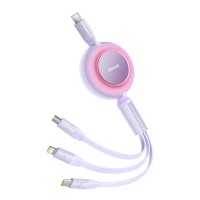 Baseus Bright Mirror 2 retractable cable 3in1 USB Type C - micro USB + Lightning + USB Type C 3.5A 1.1m purple (CAMJ010205)
