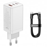 Baseus GaN3 Pro fast universal GaN charger 2 x USB Type C / USB + cable USB Type C - USB Type C 65W PD3.0, QC4.0 +, AFC white (CCGP050102)
