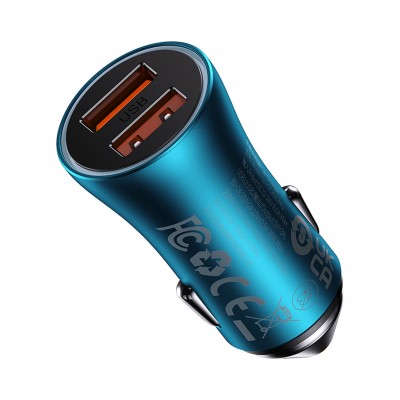 Baseus Golden Contactor Max Fast Car Charger 2x USB 60 W Quick Charge Blue (CGJM000003)