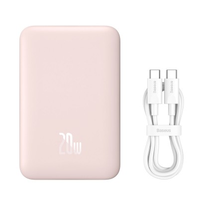 Baseus Magnetic Mini fast charging mini power bank 10000mAh 20W pink + cable Type-C - Type-C 60W (20V / 3A) 0.5m white (PPCX030004)