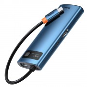 Baseus Metal Gleam 6in1 multifunctional USB Type C hub - USB Type C Power Delivery 100W / HDMI 4K 30Hz / 3x USB 3.2 Gen 1 / RJ45 1Gbps blue (WKWG000003)