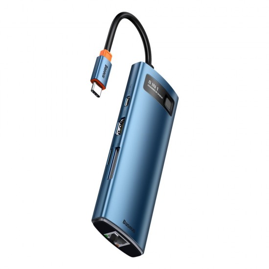 Baseus Metal Gleam 8in1 multifunctional HUB USB Type C - USB Type C Power Delivery 100W / HDMI 4K 30Hz / SD and microSD card reader / 3x USB 3.2 Gen 1 / RJ45 1Gbps blue (WKWG000103)
