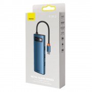 Baseus Metal Gleam 8in1 multifunctional HUB USB Type C - USB Type C Power Delivery 100W / HDMI 4K 30Hz / SD and microSD card reader / 3x USB 3.2 Gen 1 / RJ45 1Gbps blue (WKWG000103)