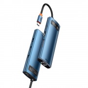 Baseus Metal Gleam 8in1 multifunctional HUB USB Type C - USB Type C Power Delivery 100W / HDMI 4K 30Hz / SD and microSD card reader / 3x USB 3.2 Gen 1 / RJ45 1Gbps blue (WKWG000103)