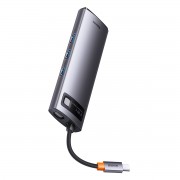 Baseus Metal Gleam Series Docking Station HUB 8 in 1 USB Type C - 2 x HDMI / 3 x USB 3.2 Gen.1 / 1 x Power Delivery / 1 x SD card reader / 1 x TF card reader gray (WKWG050113)