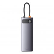 Baseus Metal Gleam Series Docking Station HUB 9 in 1 USB Type C - 2 x HDMI / 2 x USB 3.2 Gen. 1/1 x USB 2.0 / 1 x Power Delivery / 1 x SD card reader / 1 x TF card reader / 1 x RJ-45 gray (WKWG060013)