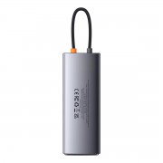 Baseus Metal Gleam Series Docking Station HUB 9 in 1 USB Type C - 2 x HDMI / 2 x USB 3.2 Gen. 1/1 x USB 2.0 / 1 x Power Delivery / 1 x SD card reader / 1 x TF card reader / 1 x RJ-45 gray (WKWG060013)
