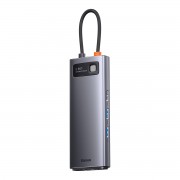Baseus Metal Gleam Series Docking Station HUB 9 in 1 USB Type C - 2 x HDMI / 2 x USB 3.2 Gen. 1/1 x USB 2.0 / 1 x Power Delivery / 1 x SD card reader / 1 x TF card reader / 1 x RJ-45 gray (WKWG060013)