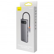 Baseus Metal Gleam Series Docking Station HUB 9 in 1 USB Type C - 2 x HDMI / 2 x USB 3.2 Gen. 1/1 x USB 2.0 / 1 x Power Delivery / 1 x SD card reader / 1 x TF card reader / 1 x RJ-45 gray (WKWG060013)