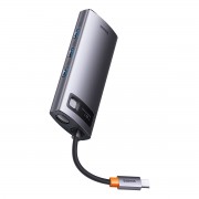 Baseus Metal Gleam Series HUB 7 in 1 USB Type C Docking Station - 1 x HDMI / 1 x VGA / 3 x USB 3.2 Gen. 1/1 x Power Delivery / 1 x RJ-45 Ethernet Gray (WKWG040013)